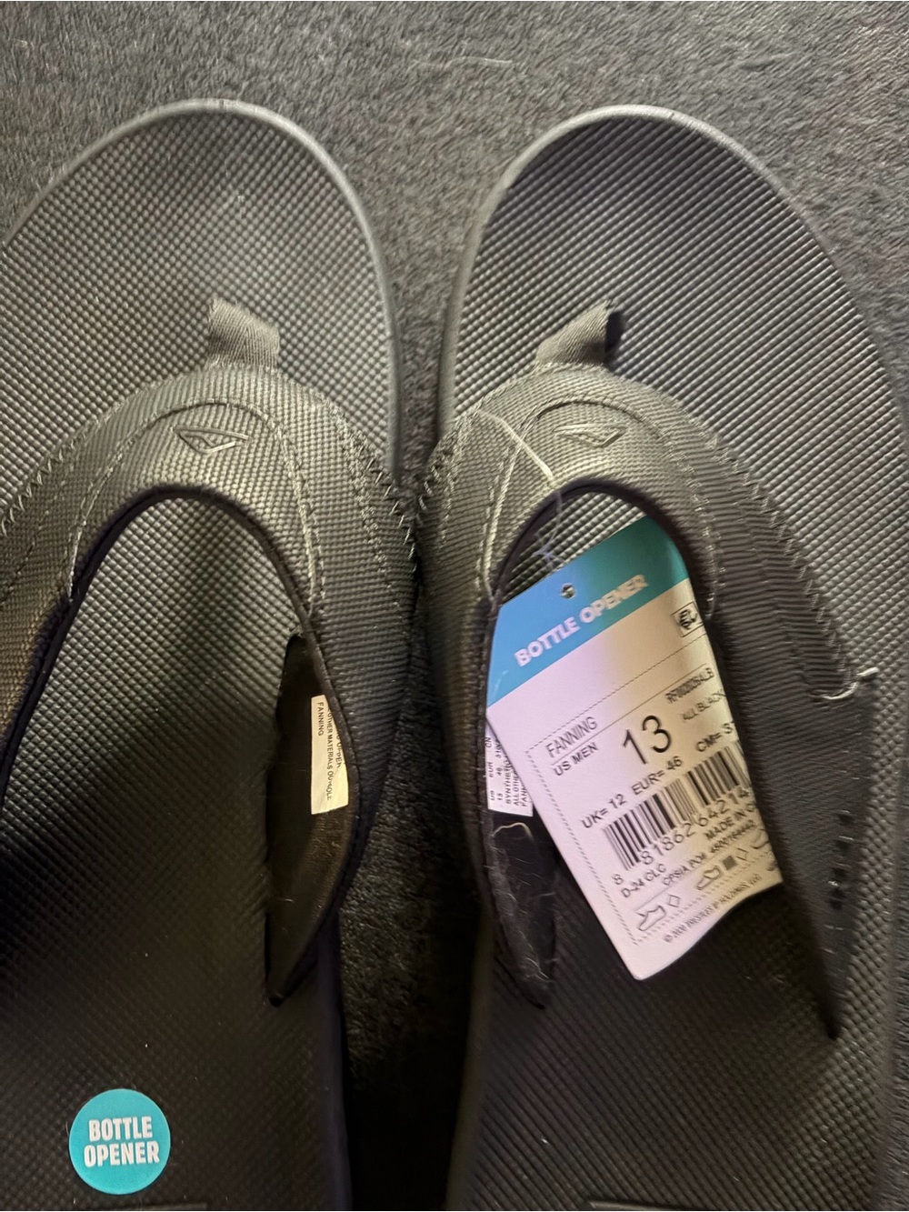 Reef Element TQT Bottle Opener Flip Flop Sandals Men SZ 13 Black Slip-On